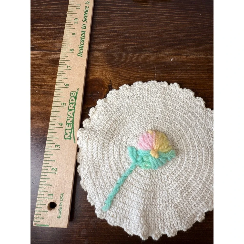 Set of 3 Vintage Crochet Flower‎ Applique Coasters Cottagecore Farmhouse Decor